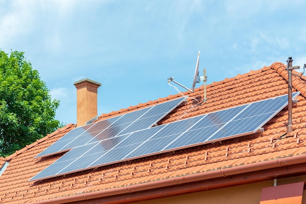 Solar panels at the top of a family house