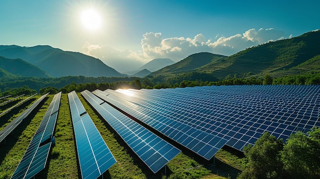 a solar park in the beautiful countryside on a sunny day