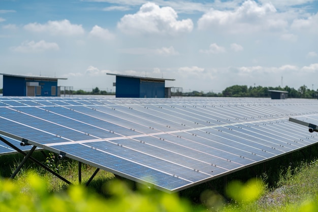 Solar power panels station energy with the sunny sky