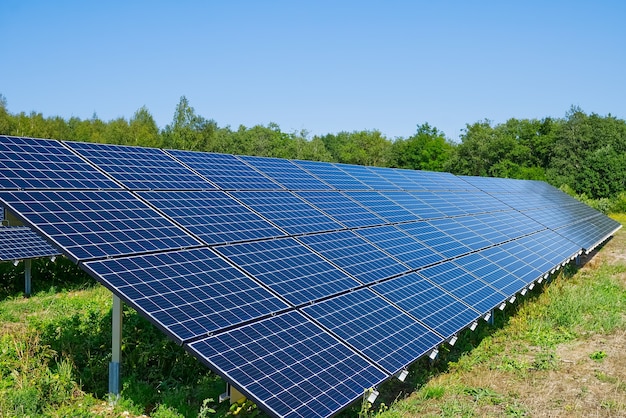 Solar power plant in summer day photovoltaic panels for renewable electric production