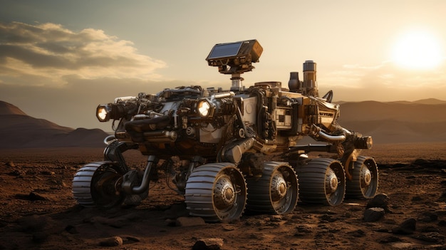 Solar powered robotic explorer on the surface of mars Created with Generative AI technology