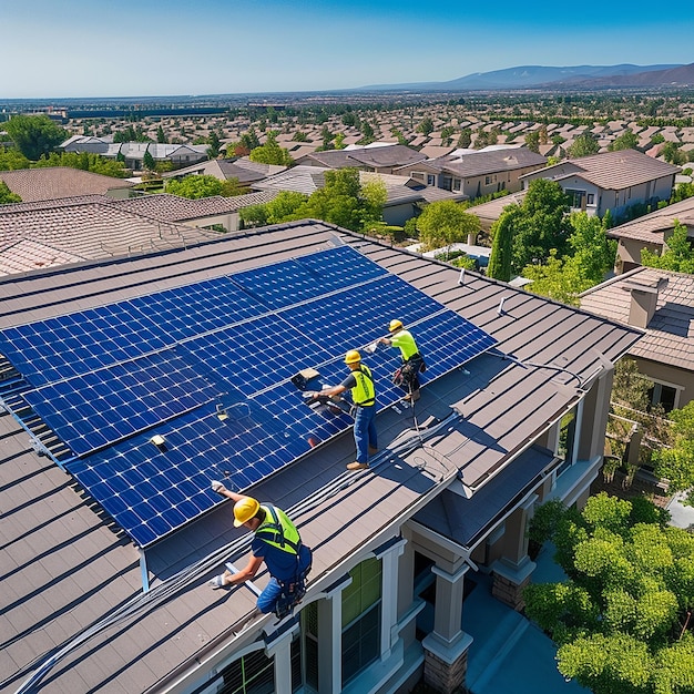 a solar powered solar roof with a man working on it