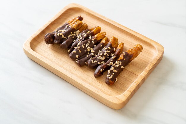 solar sun dried banana chocolate coating or banana dipped chocolate