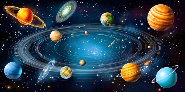 Photo solar system illustration featuring vibrant planets