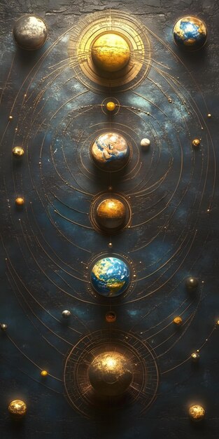 Solar system model with planets in alignment