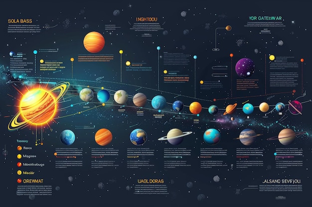 Photo solar system planet vector infographic space galaxy planets and stars sun mercury venus and earth mars jupiter saturn and uranus or neptune cosmos with asteroids or nebula astronomy infographics