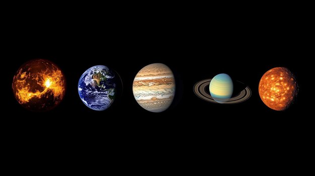 Photo solar system planets on black background