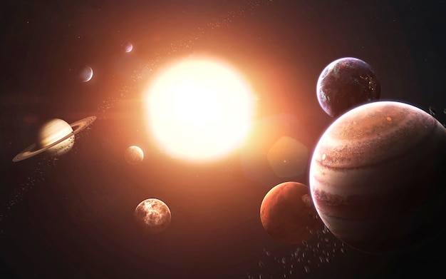 Solar system planets, Earth, Mars, Jupiter and others. Awesome detailed visualization. Elements of this image furnished by NASA