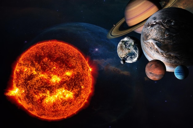 Solar system planets with Sun and stars Elements of this image furnished by NASA