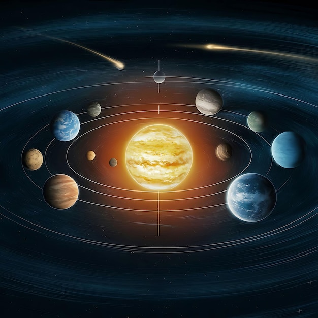 Solar system with planets in orbits path