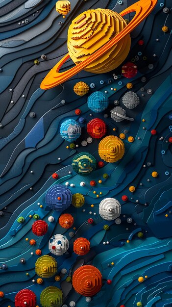 Photo solar system with recognizable planets in lego style