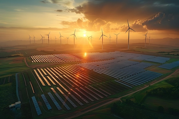 Solar and Wind Power at Sunset