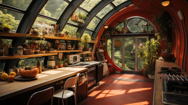 solarpunk kitchen minimalism saturated bold colors Generative Ai