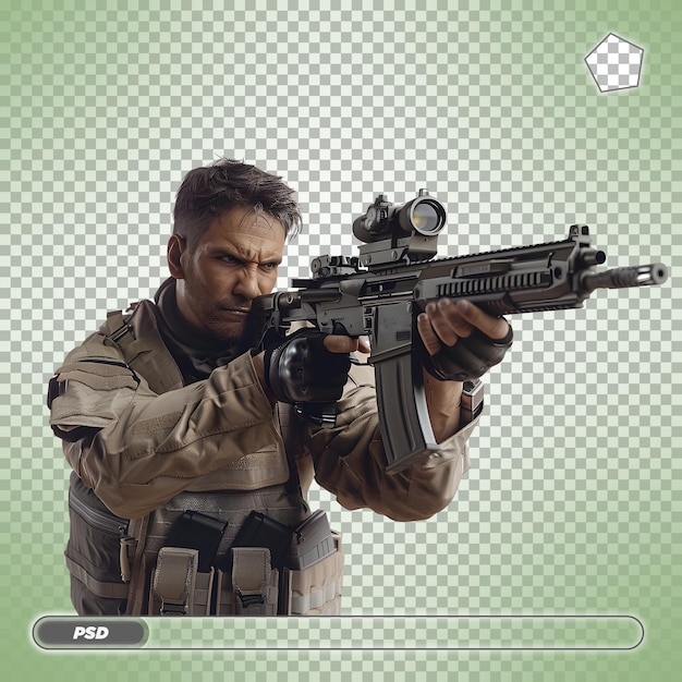 Photo soldier aiming with a rifle isolated on transparent background