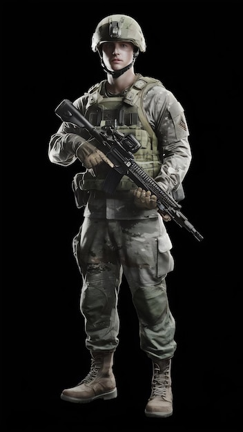 soldier full body side view on transparency background PNG