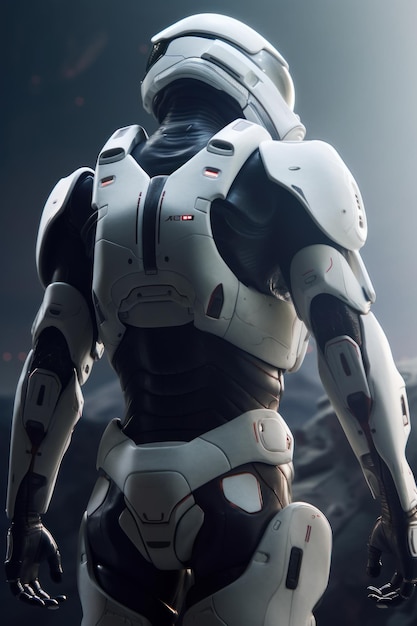 Soldier in futuristic space armor science fiction white armor digital illustration