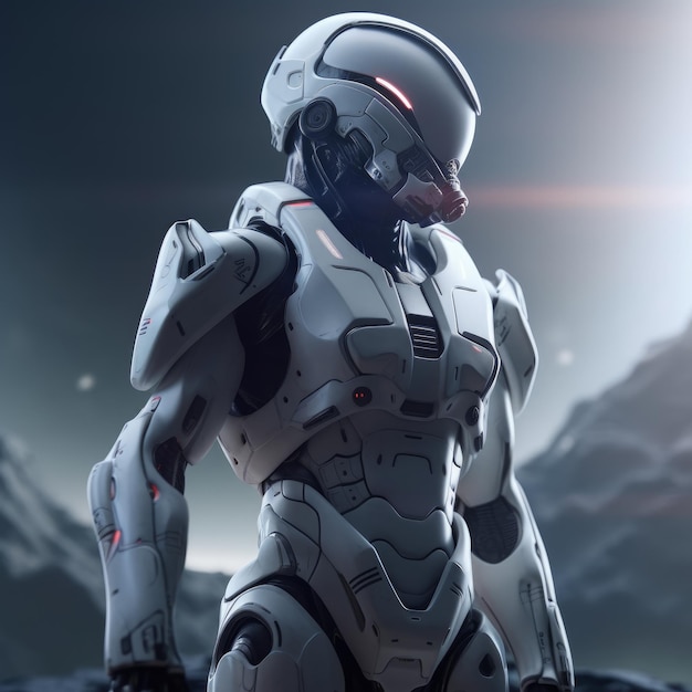 Soldier in futuristic space armor science fiction white armor digital illustration