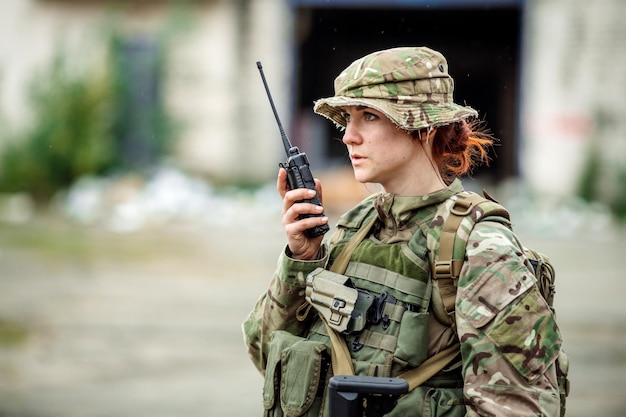 Soldier holds a radio station and give orders subdivisionxAxA