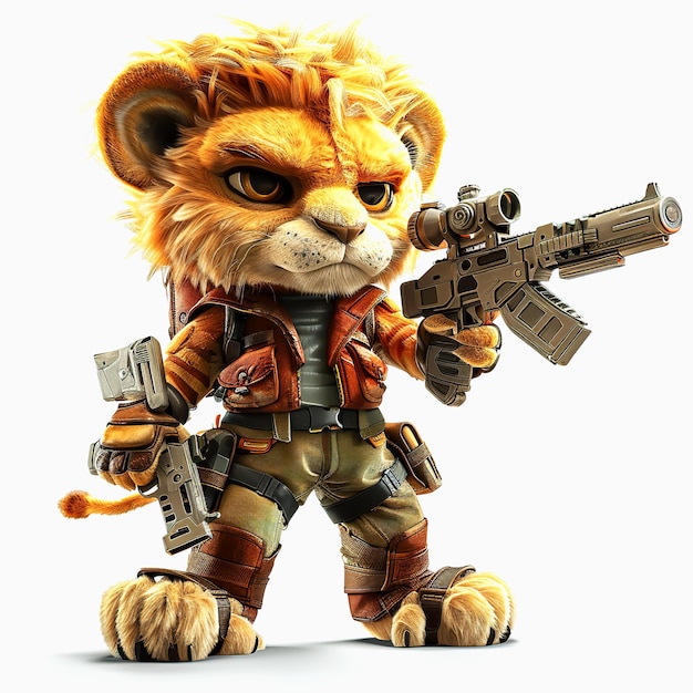 A Soldier lion cartoon lion animal cartoon holding guns