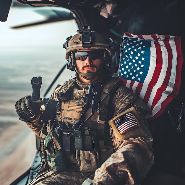 Photo a soldier in a military uniform with the american flag on the side of it