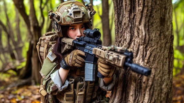 A Soldier Observes a Magnificent Woodland Kingdom Combining Military Vigilance