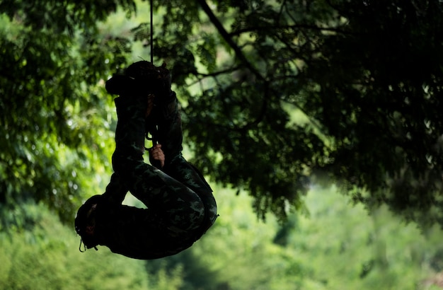 Soldier rappel down or soldier down the rope spiderman