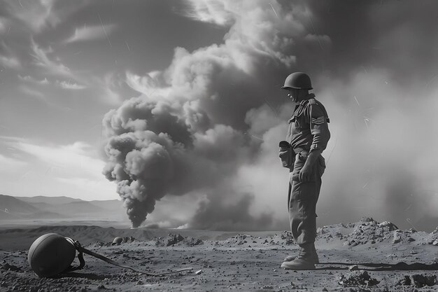 Photo soldier reflecting amidst wars aftermath