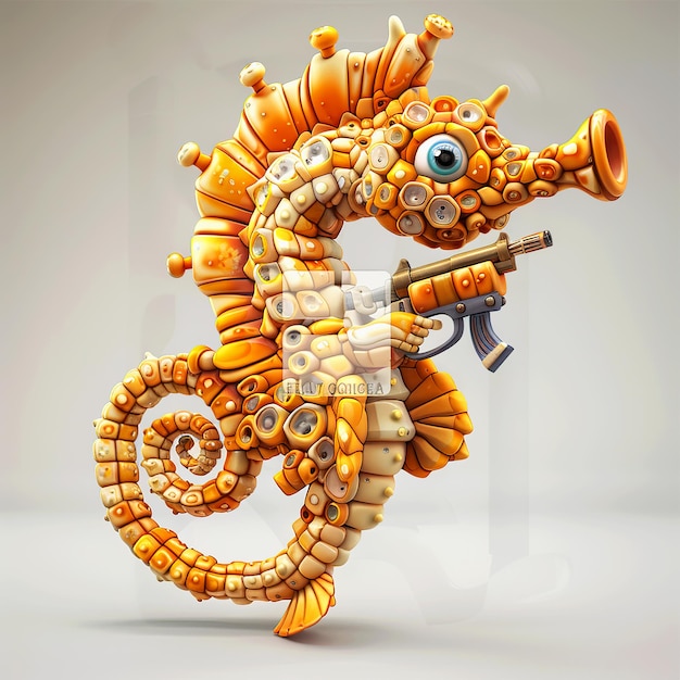 A Soldier Seahorse cartoon Seahorse animal cartoon holding guns