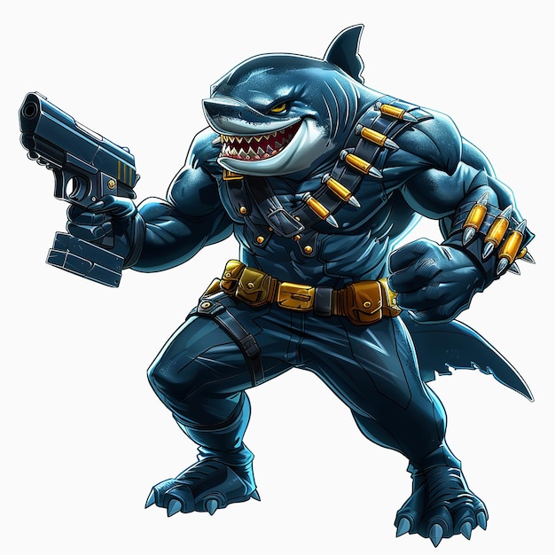 Soldier shark with gun cartoon Army shark Soldier cartoon illustration shark animal cartoon