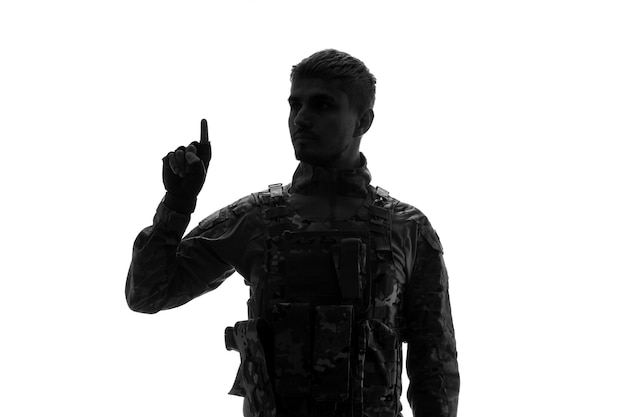 Soldier silhouette handsome serious strong tough army soldier in uniform