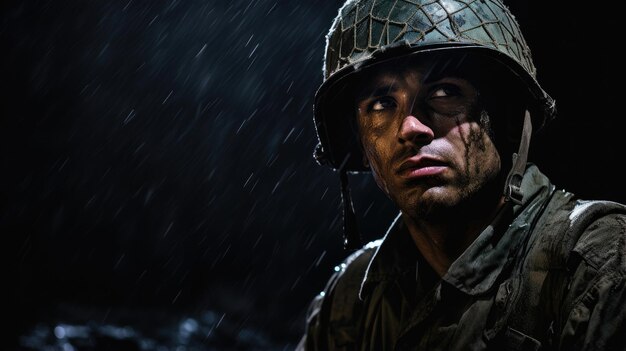 Soldier standing guard under the silvery glow of the moon