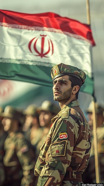 Photo a soldier stands in front of a flag that says  army