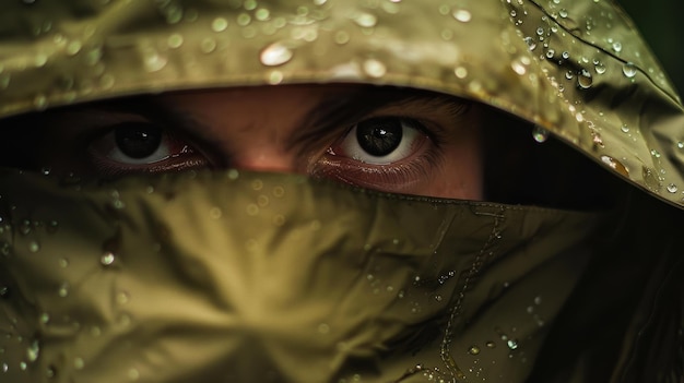 Soldier wearing camouflage hiding face with intense look