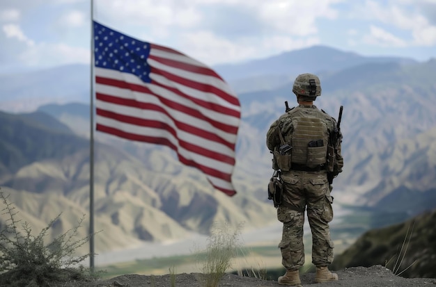 Soldier with American flag