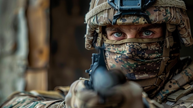 Photo a soldier with a gun and a gun in his hand