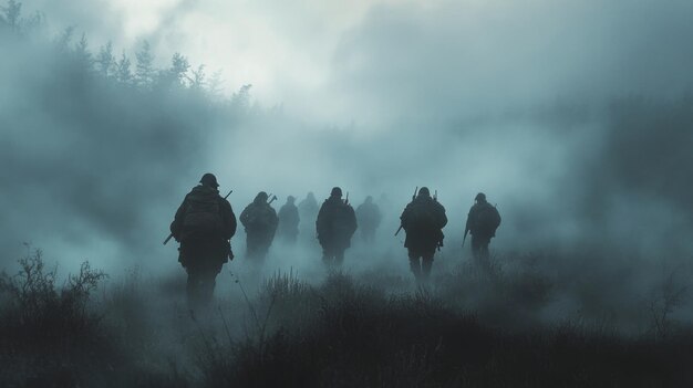 Photo soldiers advance through fog a dramatic battlefield scene 2