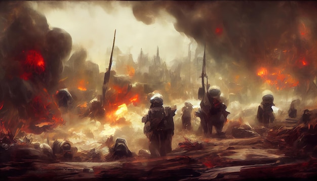 Soldiers after the war in battlefield Digital Art Illustration Painting