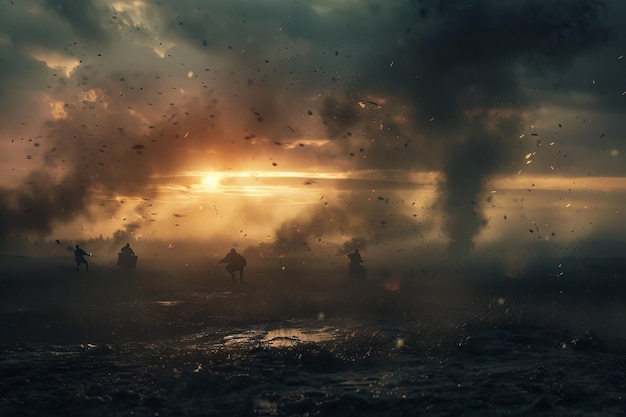 soldiers on the battlefield in world war epic moment background