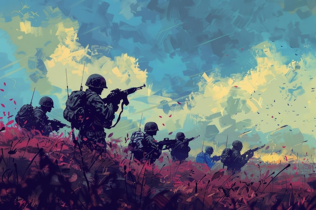 soldiers on the battlefield in world war epic moment background