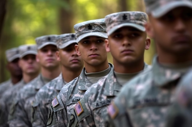 Soldiers in a line with the words army on the front