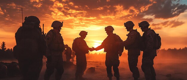 Photo soldiers meeting peacefully with the enemy a moment of truce and understanding