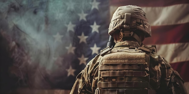 Photo soldiers in us army uniform with american flag on memorial day concept military us army uniform american flag memorial day