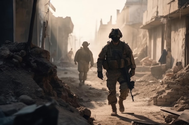 Soldiers walk through a street in the city of jodhpur.