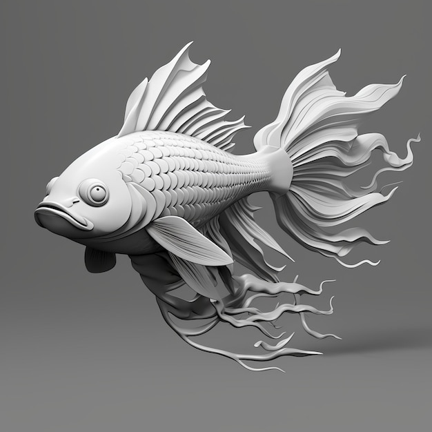 Sole In Greyscale Pixar 3d Koi Fish Profile View