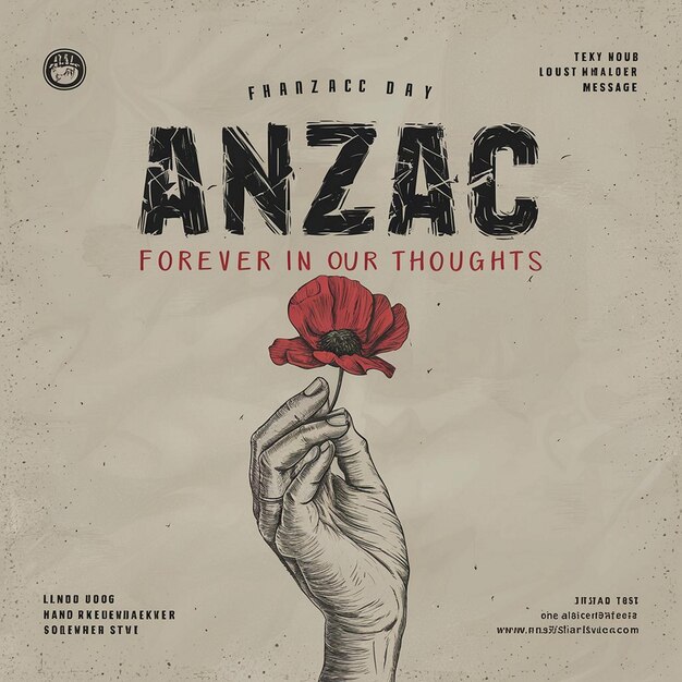 Photo solemn anzac day poster with handdrawn red poppy illustration