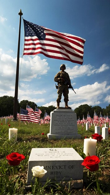 Photo a solemn commemoration of american soldier memorial day through reflection remembrance and gratit