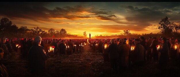 Photo solemn dawn service for australian anzac day