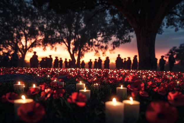 Photo solemn dawn service for australian anzac day