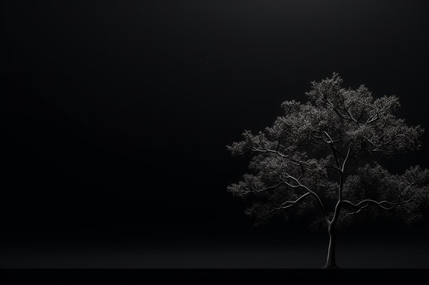 Photo solid black background with a white silhouette of a tree