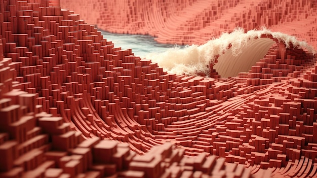 a solid and fluid red brick wave made entirely by